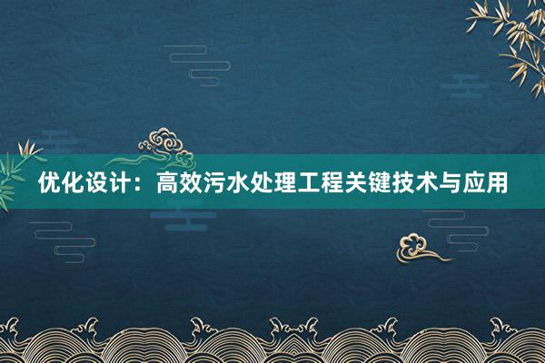 优化设计：高效污水处理工程关键技术与应用